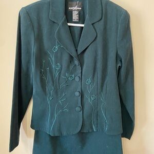 Positive Attitude Green Embroidered Blazer with Skirt Set